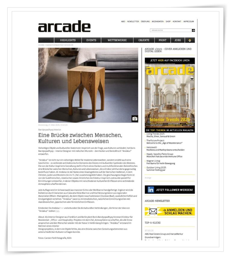 Beitrag über den neuen Hocker Andaluz im Designmagazine arcade